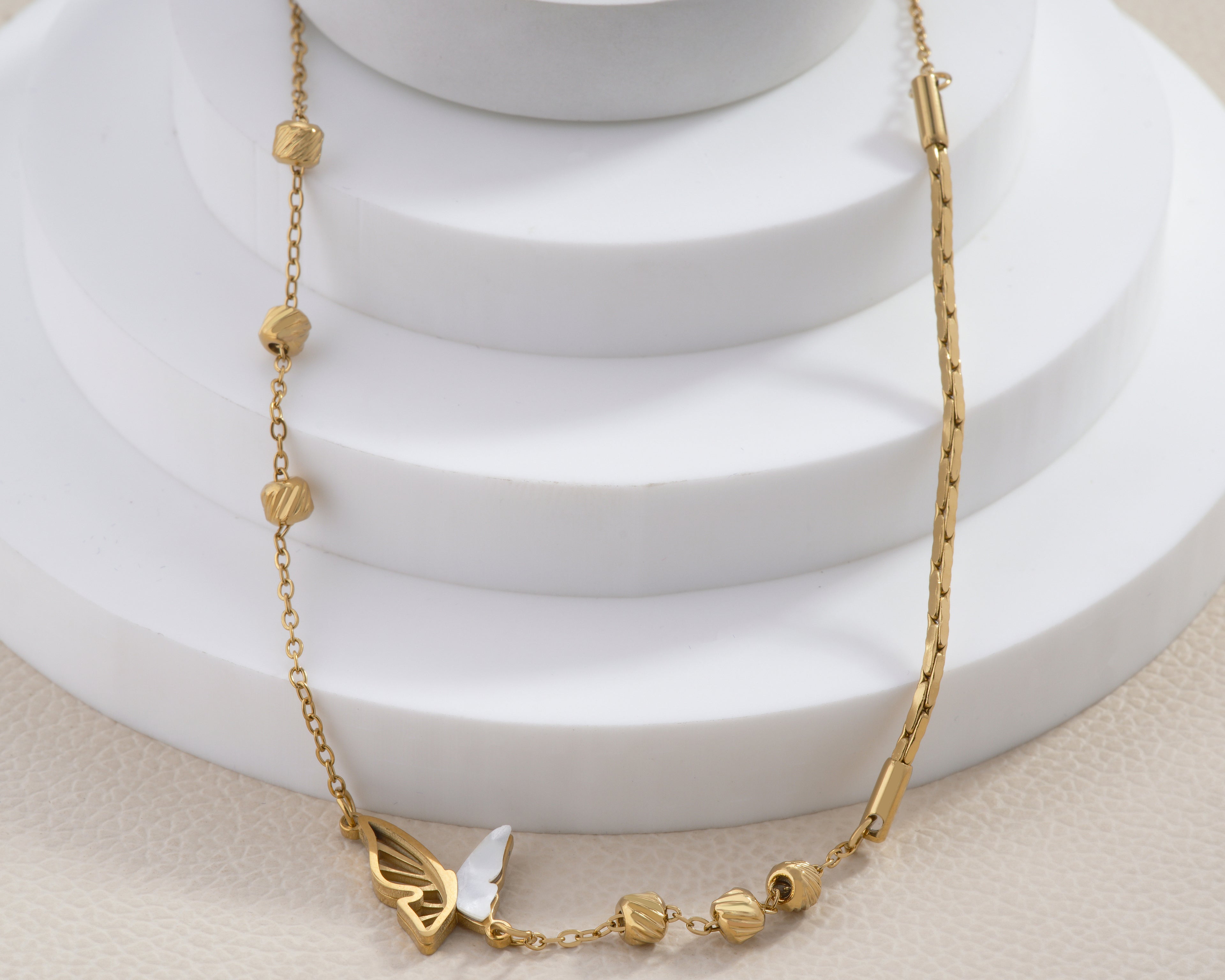 White Butterfly Station Necklace