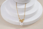 Golden Leaf & Pearl Pendant Necklace