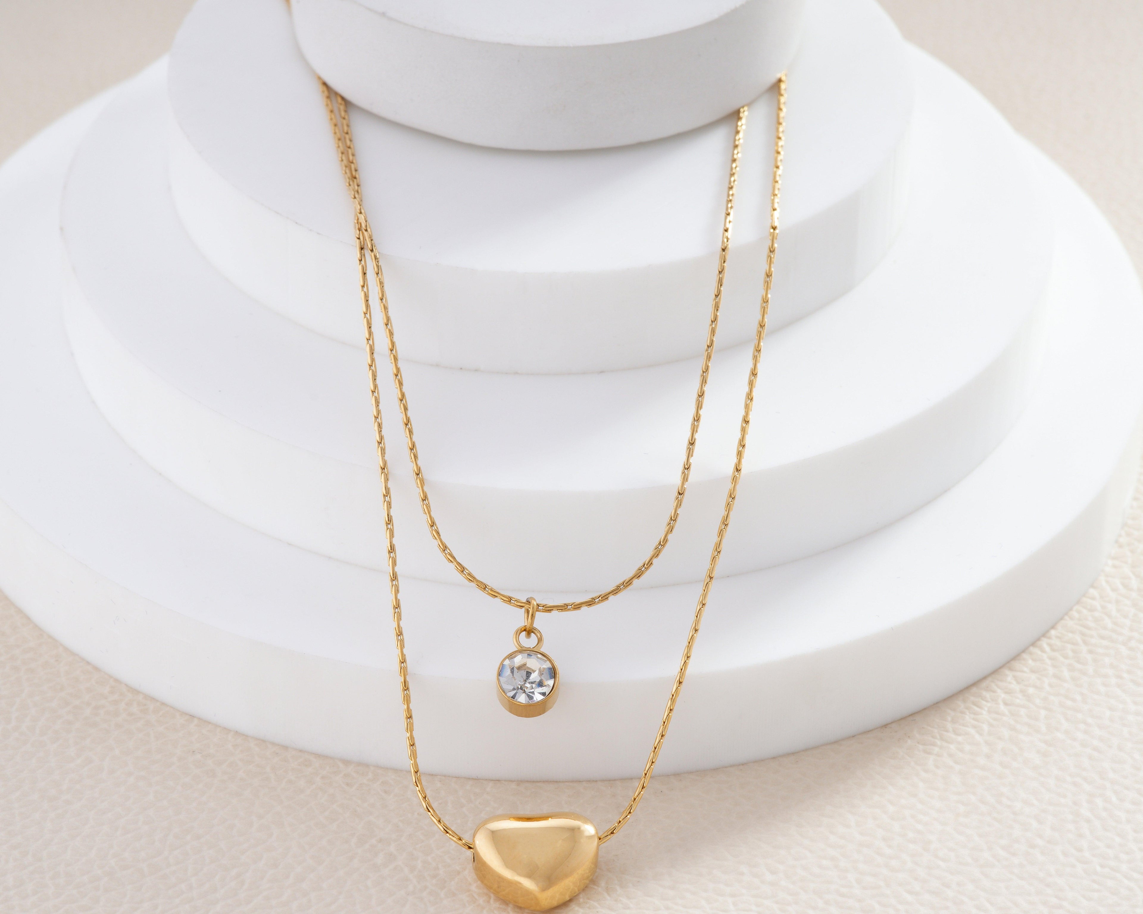 Puff Heart Solitaire Duo Necklace