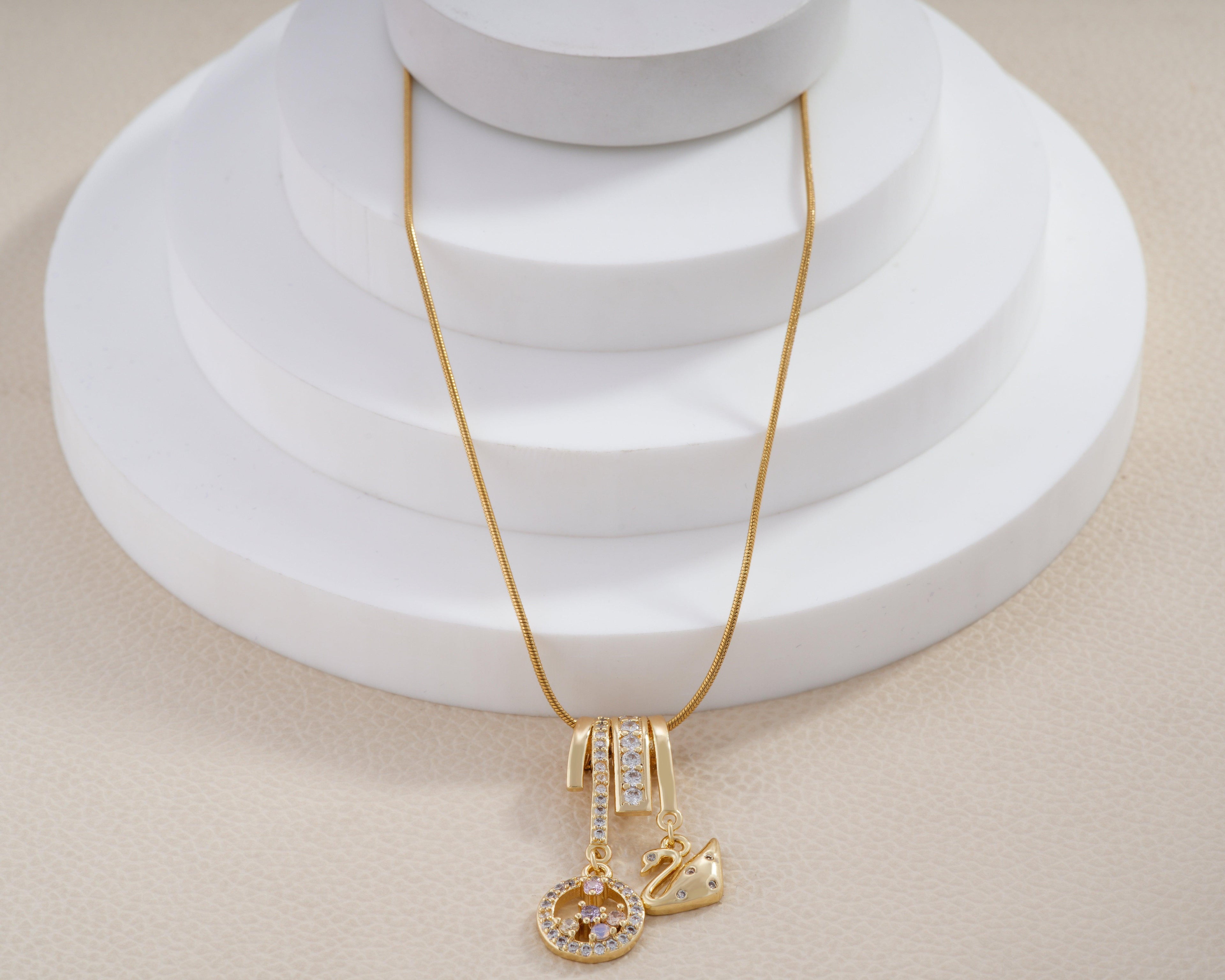 Swan & Crystal Circle Charm Necklace