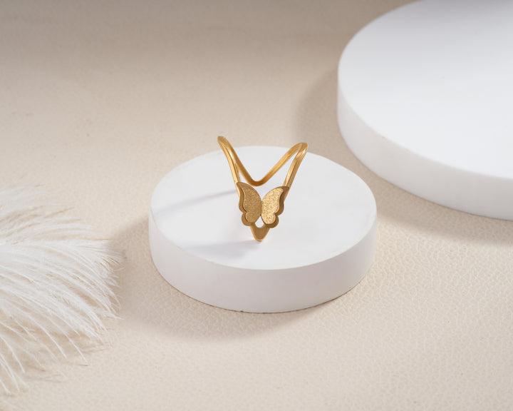 Textured Butterfly Chevron Ring